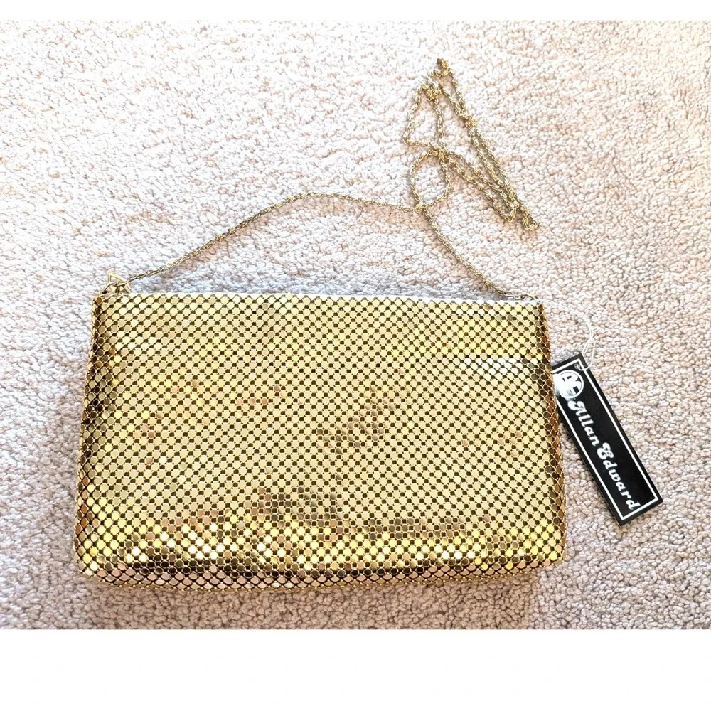 Vintage NWT Allan Edward Gold Mesh Evening Clutch Shoulder Crossbody Bag